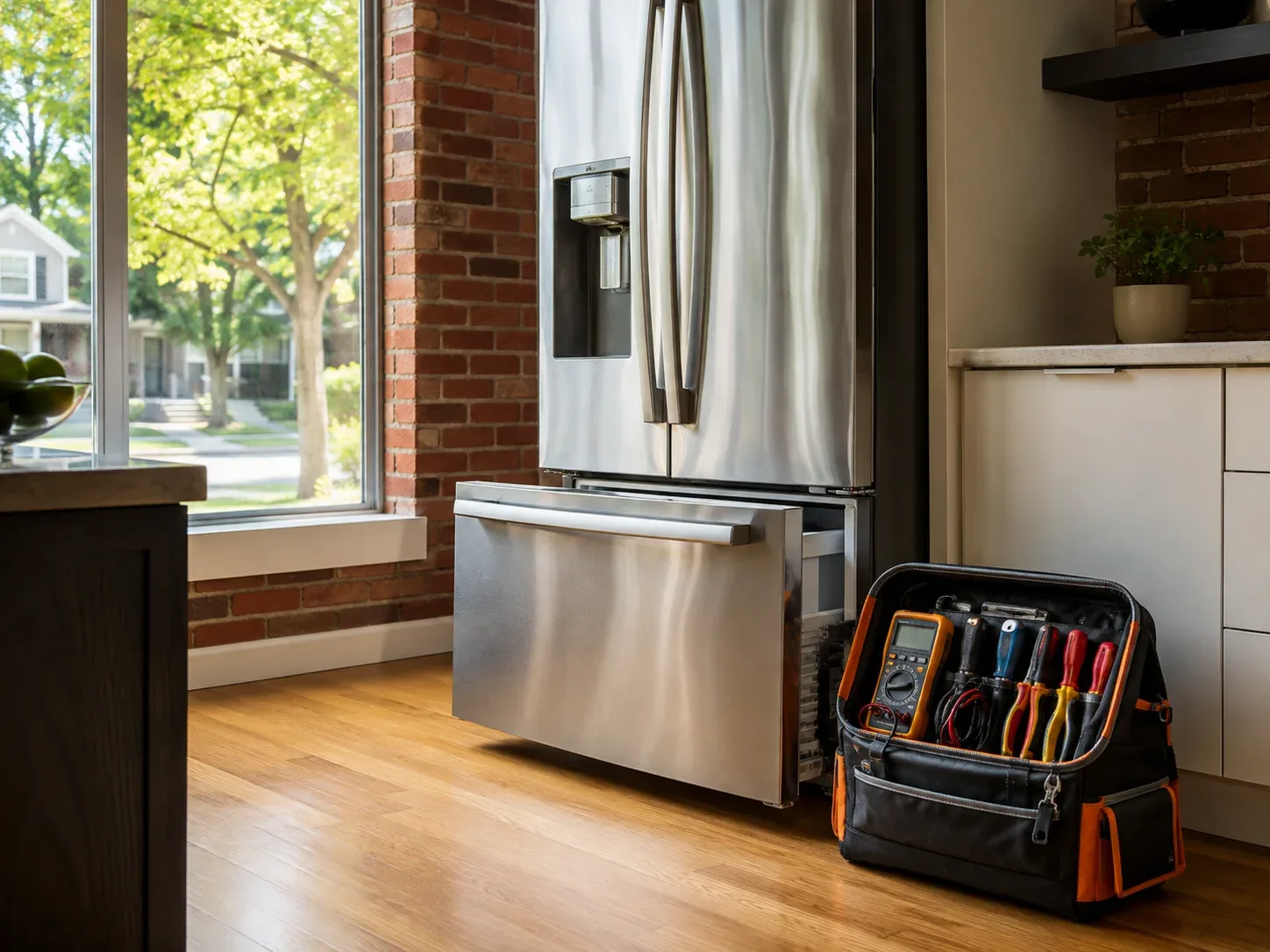 Soundview Appliance Pros technician repairing a refrigerator on Long Island